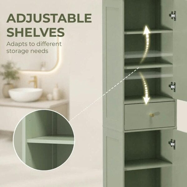 Tall Bathroom Cabinet with Arched Doors - Light Green