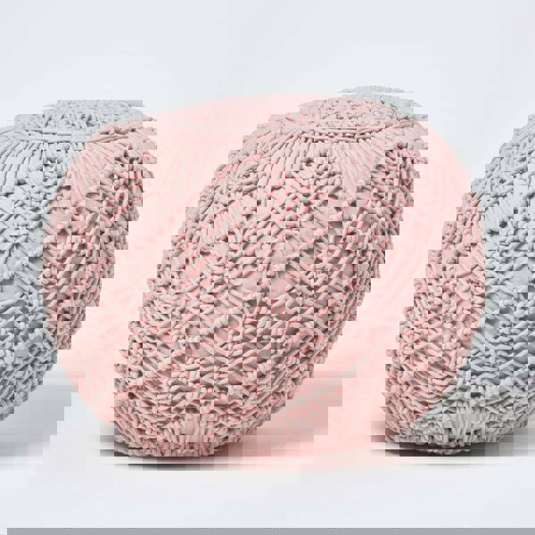 HOMESCAPES Macrame Knitted Pouffe Been Filled Crochet Round Footstool 100% Cotton Braided Design