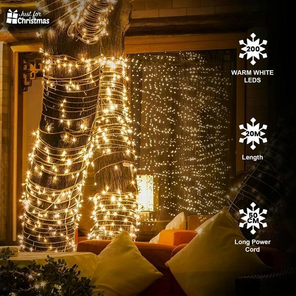 Just for Christmas String Lights Warm White LED Fairy Lights with Remote Controller 8 Modes, Timer, Battery Operated Indoor & Outdoor Xmas Lights