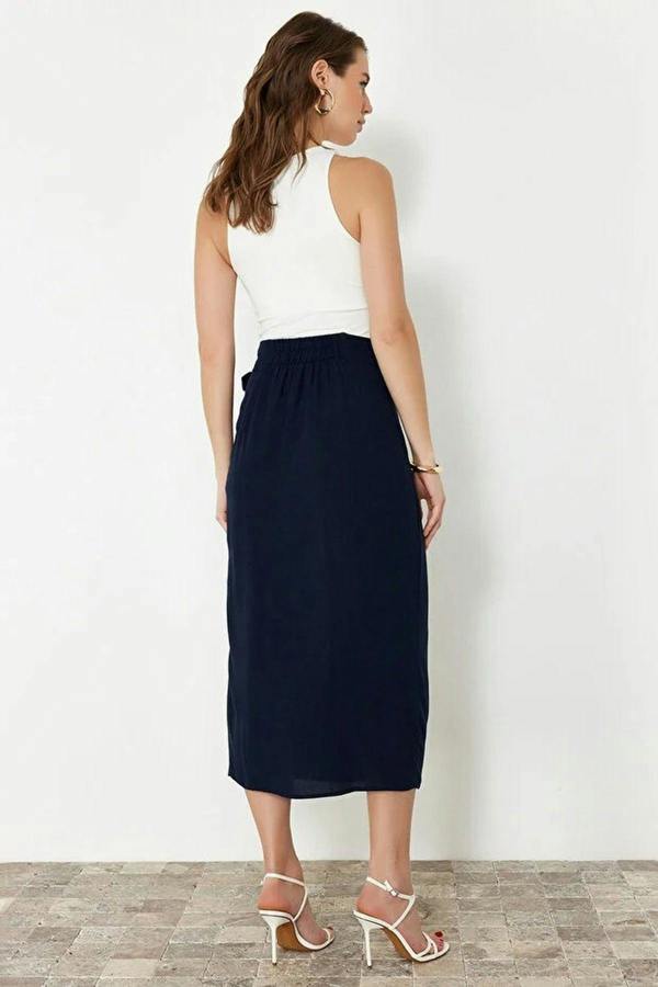 WOVCOR Double Breasted Maxi Length Woven Skirt with Tie Detail