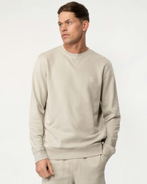 BOSS Orange Westart Mens Crew Neck Sweatshirt With Logo Patch - Light Beige 271