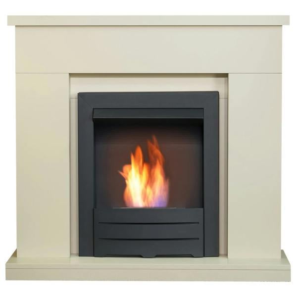 Adam Lomond Fireplace in Stone Effect with Colorado Bio Ethanol Fire in Black, 39 Inch