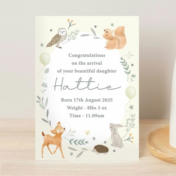 Personalised Memento Company Personalised Woodland Animals New Baby Card