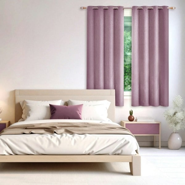Lilac Lined Blackout Eyelet Curtains - 46 x 54 Inch Drop - 2 Panel Image 6