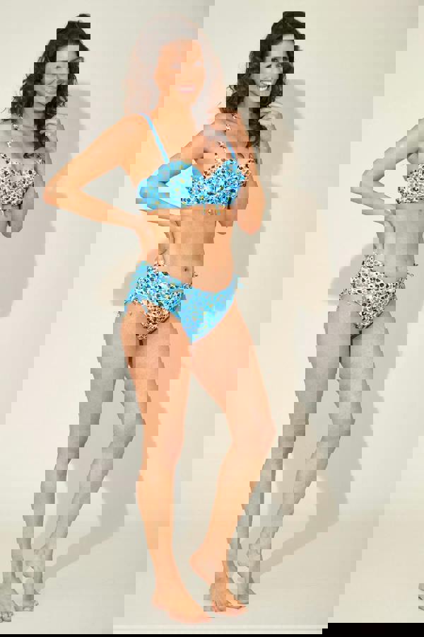 Blue Leopard Ruched Leg Bikini Brief