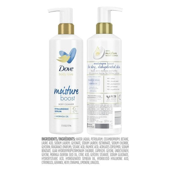 Dove Body Love Moisture Boost Body Cleanser with Hyaluronic Acid, 517ml, 3pk