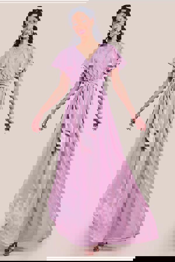 Sustainable Chiffon Flutter Sleeve Wrap Maxi Dress - Lavender DR2486BBS