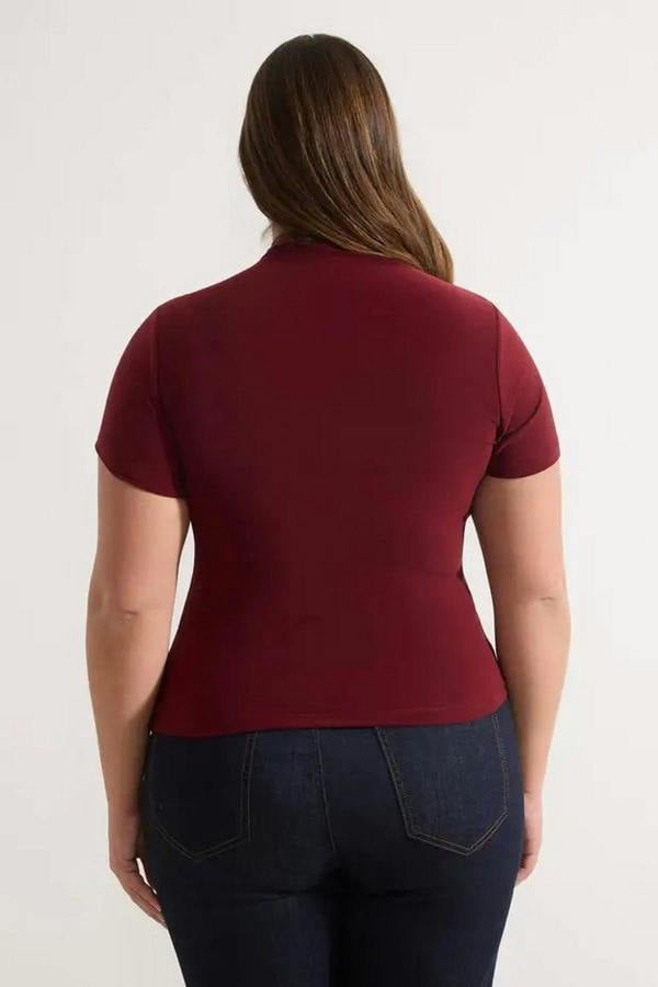 WOVCOR High Neck Gathered Knit Plus Size Blouse