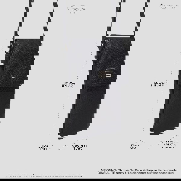 Assots London 'MARIA' Black Pebble Grain Real Leather Crossbody Phone Bag