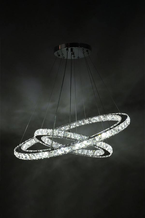 Living and Home Modern 2-Tier Adjustable Crystal LED Pendant Light 40+60cm