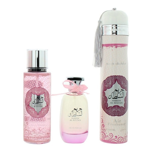 Ard Al Zaafaran Hareem Al Sultan 3 Piece Gift Set: Eau de Parfum 100ml - Perfume Mist 250ml - Air Freshener 300ml