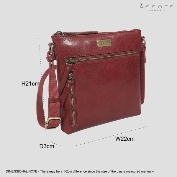 Assots London 'RUE' Chilli Pepper Waxy VT Real Leather Crossbody Bag