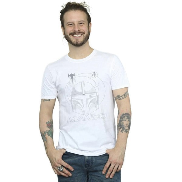 Star Wars Mens The Mandalorian Rings Helmet T-Shirt - White