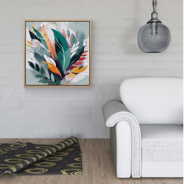 Warren Reed Coloured Abstrace Feather Leaves Framed Canvas