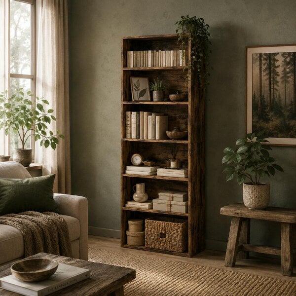 Wyld Haus Loama Wooden Rustic Brown 6 Tier Storage Bookcase
