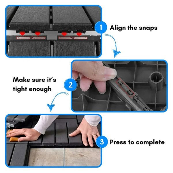 Oseasons Polydeck (Pack of 12) Woodgrain-Effect 30x30cm Decking Tiles in Beige