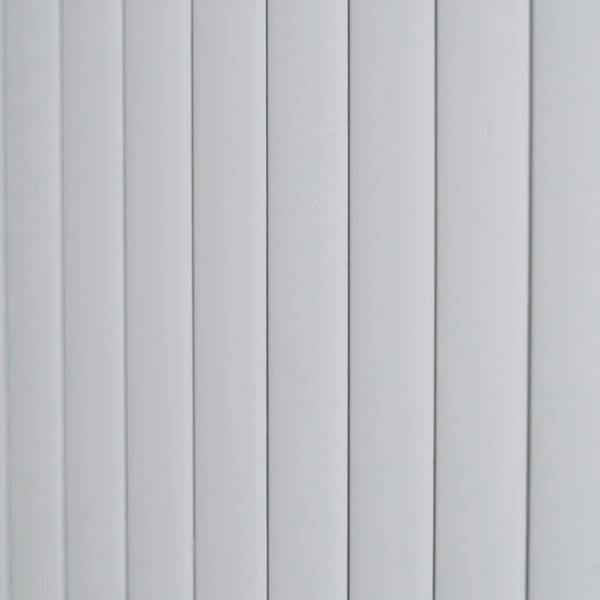 Silver Tambour shower door featuring a sleek, vertical slat design with a smooth, modern finish, ideal for contemporary bathrooms