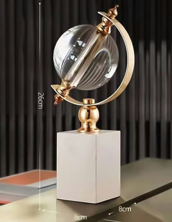 ANYHOUZ 26cm Modern Creative Glass Globe Tabletop Home Decor Modern Art Living Room Display House Decorative Crafts Metal Ornaments