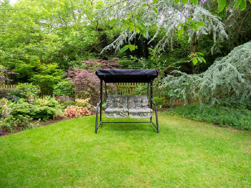 REPLACEMENT CUSHION ONLY Vienna Deluxe 2 Seater Garden Hammock (Pattern options available) 153cm (H) x 140cm (W) X 121cm (D) Tropical Grey The Garden Furniture Shop