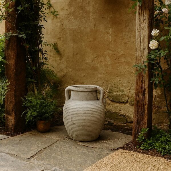 Wyld Haus Meadowhaze Stoneware Amphora Soft Grey Wide Vase with Handles