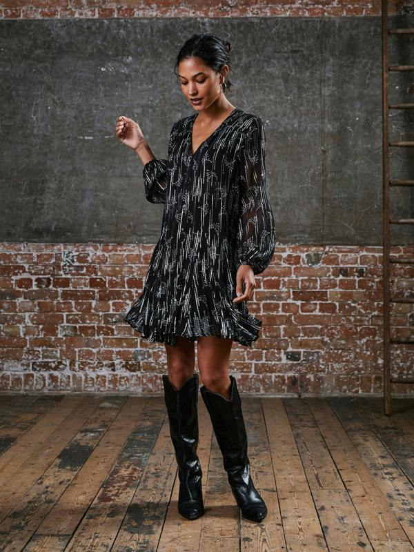 Rose & Nancy Ophelia Black Silver Mini Dress