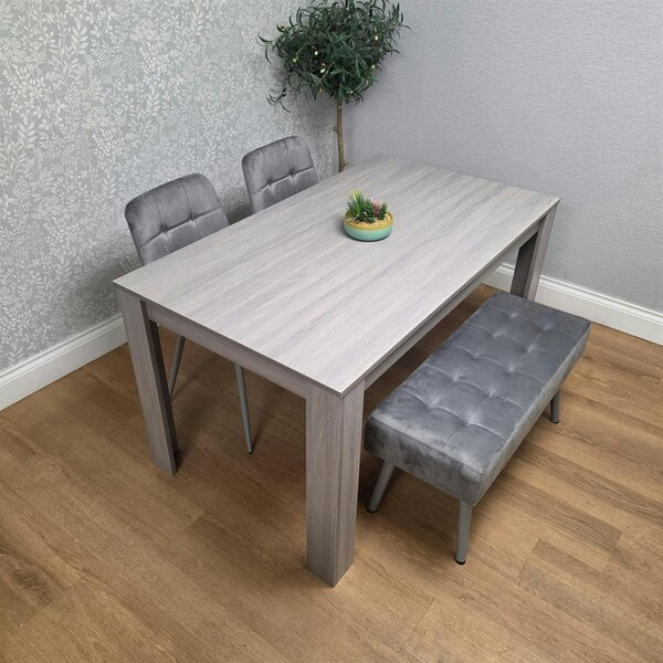 Kosy Koala Modern Rectangle Dining Table Set With 2 Grey Velvet Chairs And 1 Grey Bench Dining Room Furniture