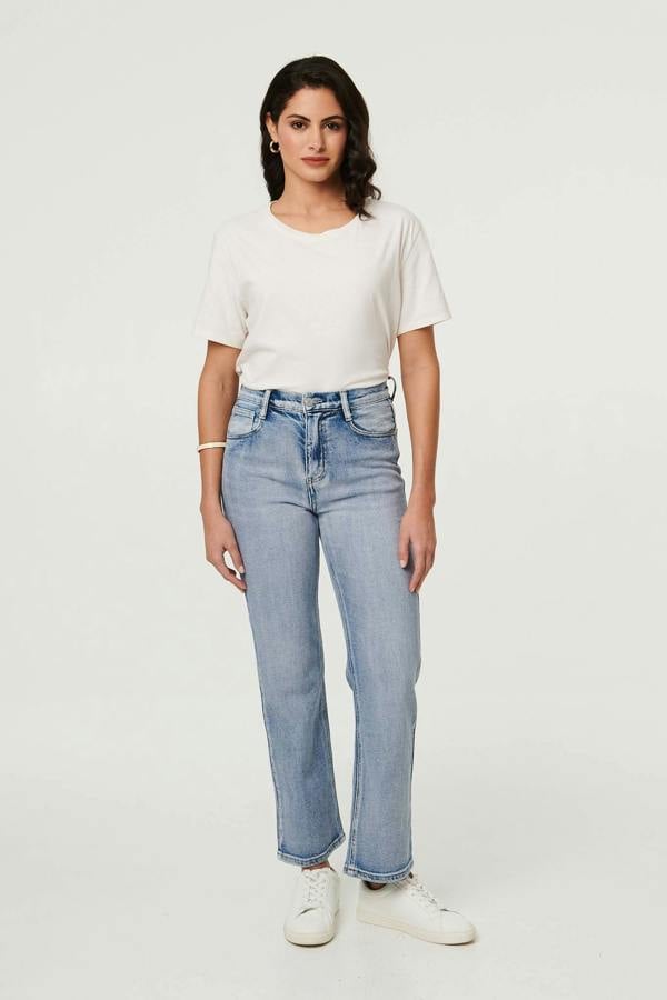 Blue | High Waist Straight Fit Faded Jeans