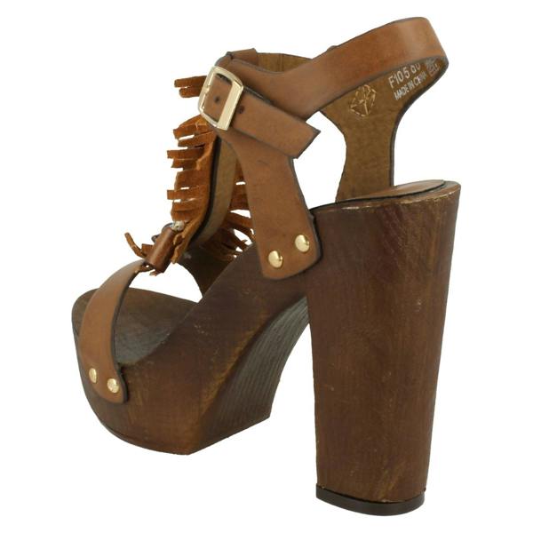 Savannah Ladies Savannah High Platform Wood Clog T-Bar Sandal