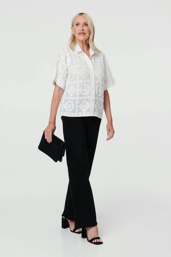 White | Sparkly Embroidered Texture Shirt
