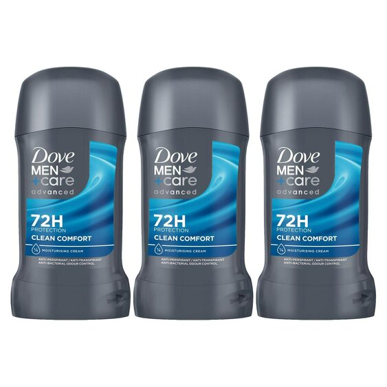 Dove Men+Care Anti-Perspirant Stick Clean Comfort 3x50ml 72H Sweat Protection