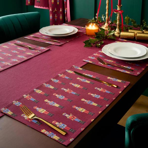 Catherine Lansfield Christmas Nutcracker Cotton Dining Placemat 4 Pack Plum