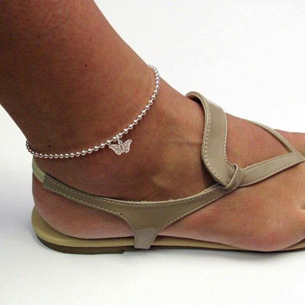 Christopher James of London Sterling Silver Bead Ball Anklet&nbsp;With Butterfly Charm&nbsp;