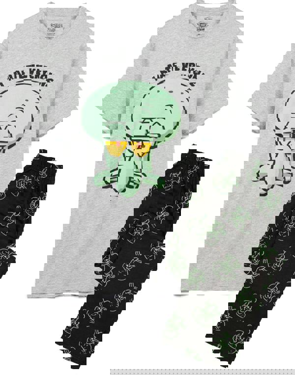 SpongeBob SquarePants Mens Grey Squidward Short Sleeve Long Leg Pyjama Set