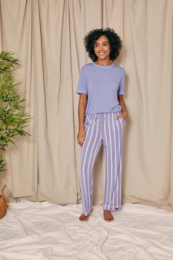 Pretty You London Women's Bamboo Tee and Trouser Set - Heather Stripe