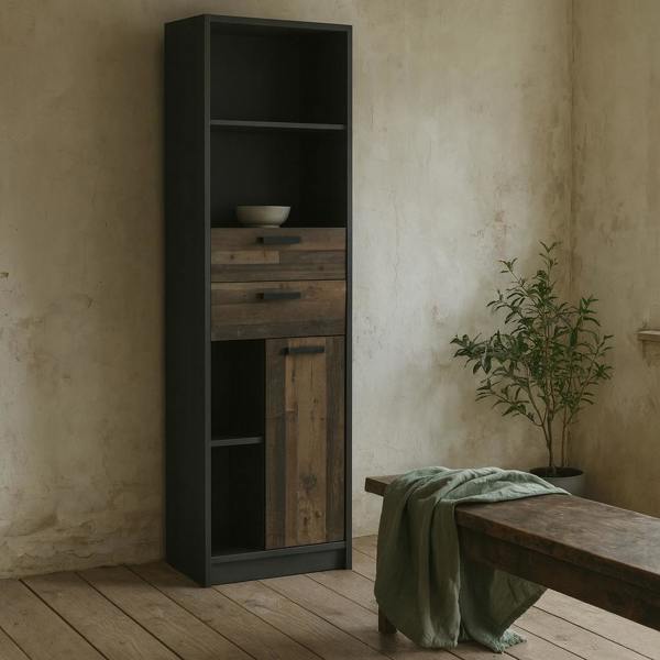 Wyld Haus Brooklyn Bookcase in Walnut and Dark Matera Grey