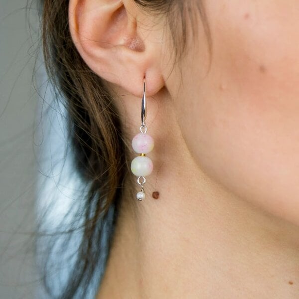 The Colourful Aura Colourful Orange Double Marble Pearl Double Simple Pearl Dangle Dainty Earrings