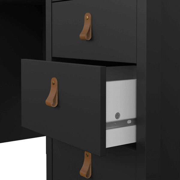 Wyld Haus Wildberry Matt Black Wooden Desk 3 Drawers Leather Handles