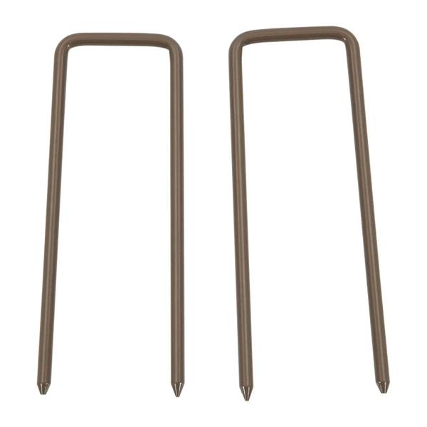 Dark brown U-shaped support legs for trellis fence, with pointed base ends