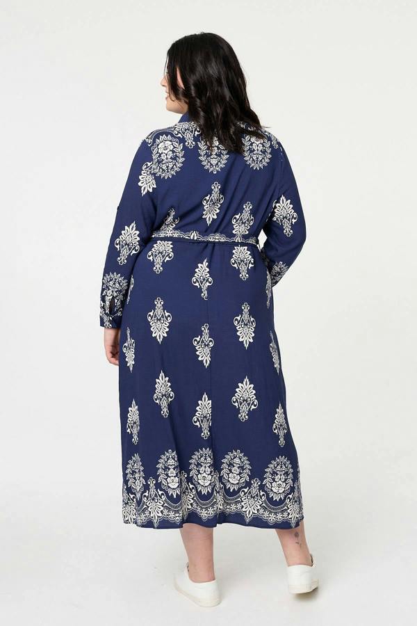 Navy | Curve Baroque Print Maxi Shirt Dress