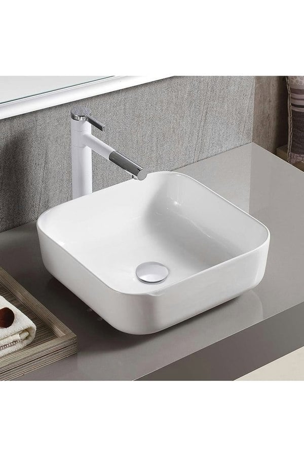 Living and Home White Ceramic Square Bathroom Vessle Sink