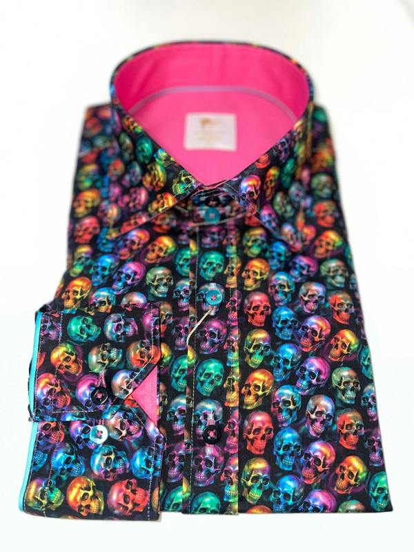 🎃 DAY OF THE DEAD NEON SKULLS PRINT SHIRT 🎃 - Claudio Lugli Shirts