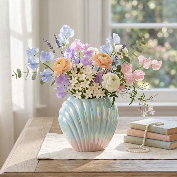 Kingsbury Gifts Iridescent Pearlescent Ceramic Shell Vase