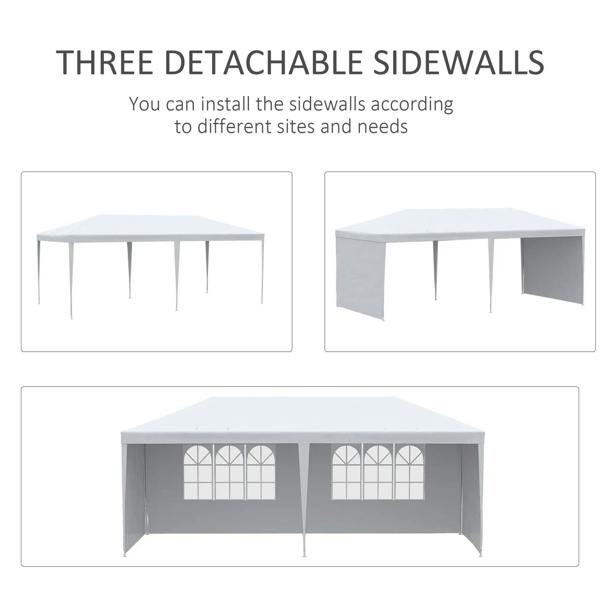 Gazebo tent: three detachable sidewall options shown with window cutouts and drops
