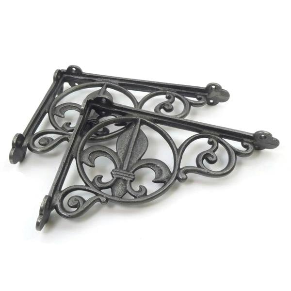 Pair of Antique Cast Iron Fleur De Lis Shelf Brackets - 220mm x 160mm
