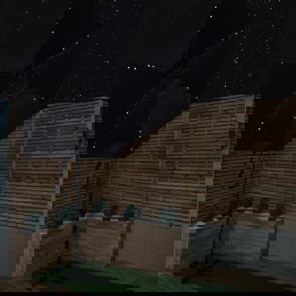 Samuel Alexander 3m Solar Powered Cantilever Lit Banana Garden Parasol with Crank Handle & White LED Lights in Black