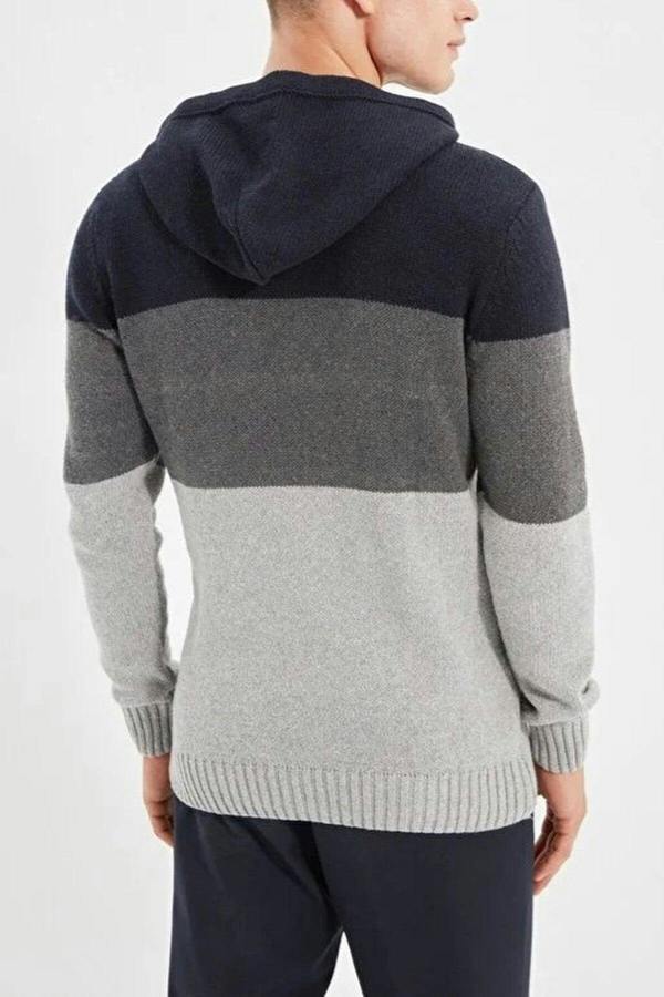 WOVCOR Color Block Knit Men's Sweater with Hood