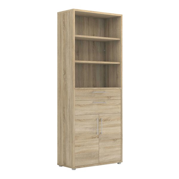 Wyld Haus Dris Natural Oak Wood Effect Bookcase 3 Shelves 4 Drawers