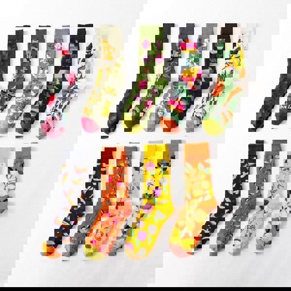 Anyfootwear 5 Pairs One Size 5-11 Mixed Color Socks Floral Cotton Fashion Woman Skateboard Oil Paitiing