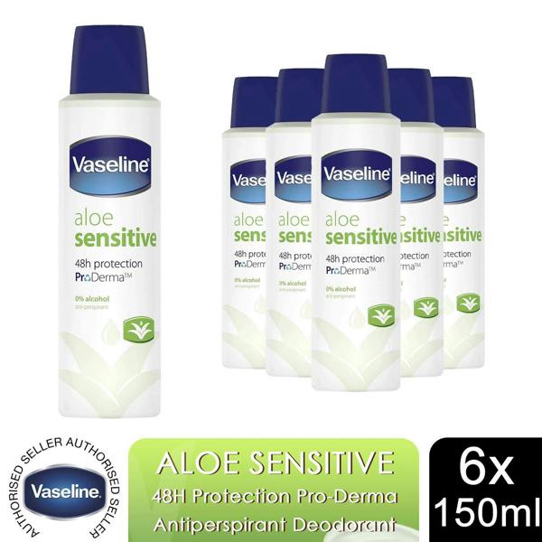 Vaseline 6x of 150ml Vaseline Proderma Anti Perspirant Deodrant, Aloe Sensitive Skin Care
