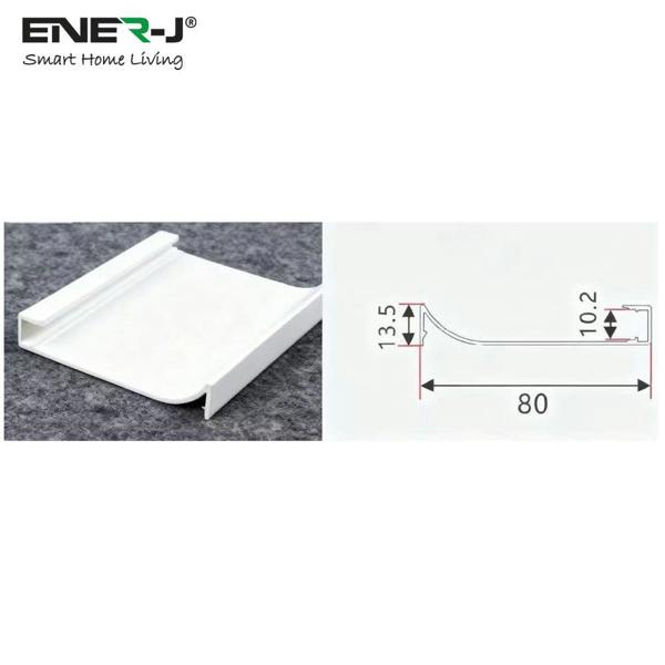 White plastic profile with dimensions on a white background, featuring the Ener-J logo.